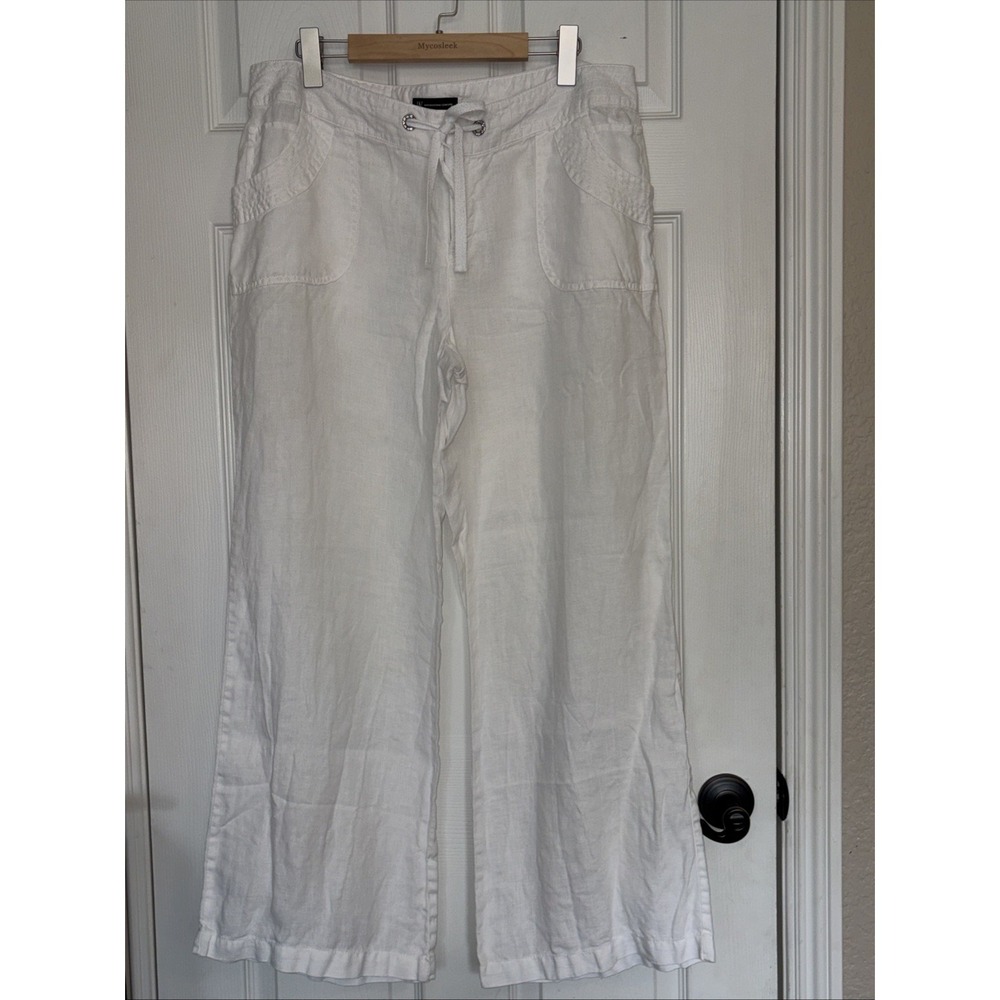 INC 100% White Linen pants Womens Size 16 Wide Leg Resort Beach Summer Travel